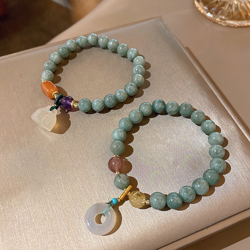 Gelang Tangan Manik-Manik Batu Jade Bulat Ala Cina Mewah Untuk Wanita