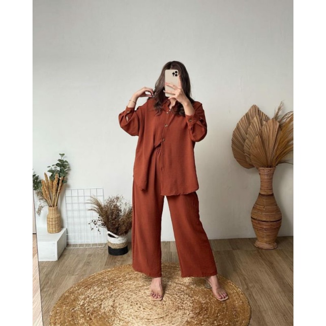 SAKILA ONE SET CRINGKEL AIRFLOW / SETELAN WANITA POLOS JUMBO