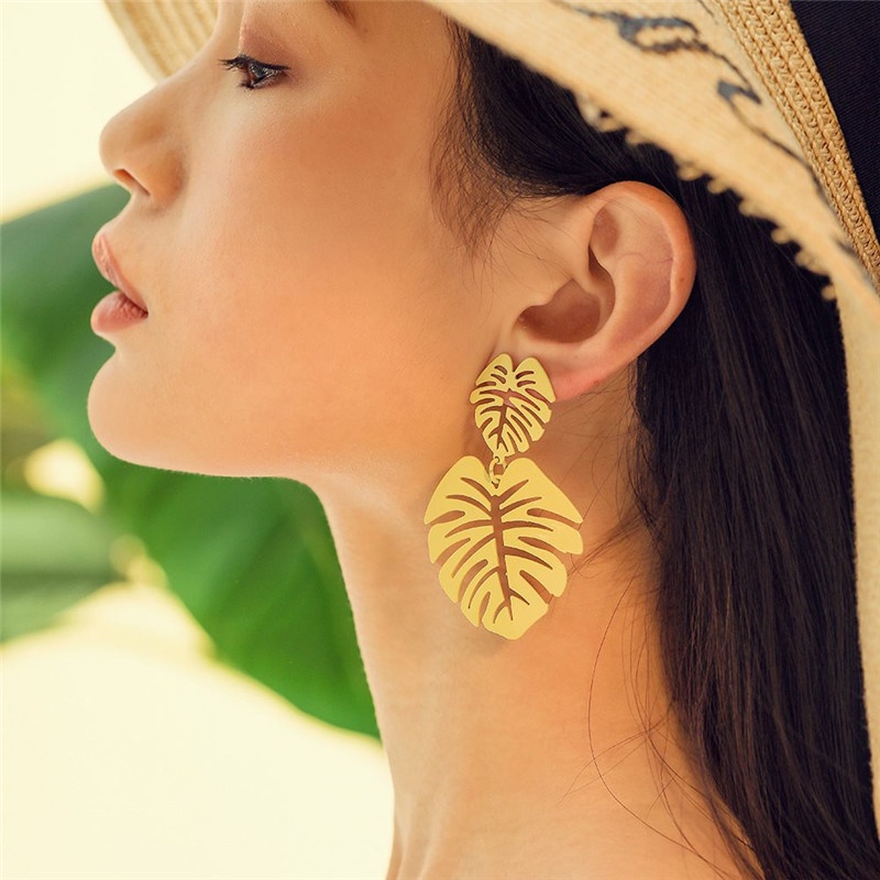 [ACKER] Fashion Korea Selatan Temperamen Berlebihan Retro Hipster Liar Berongga Daun Besar Anting-Anting Pantai