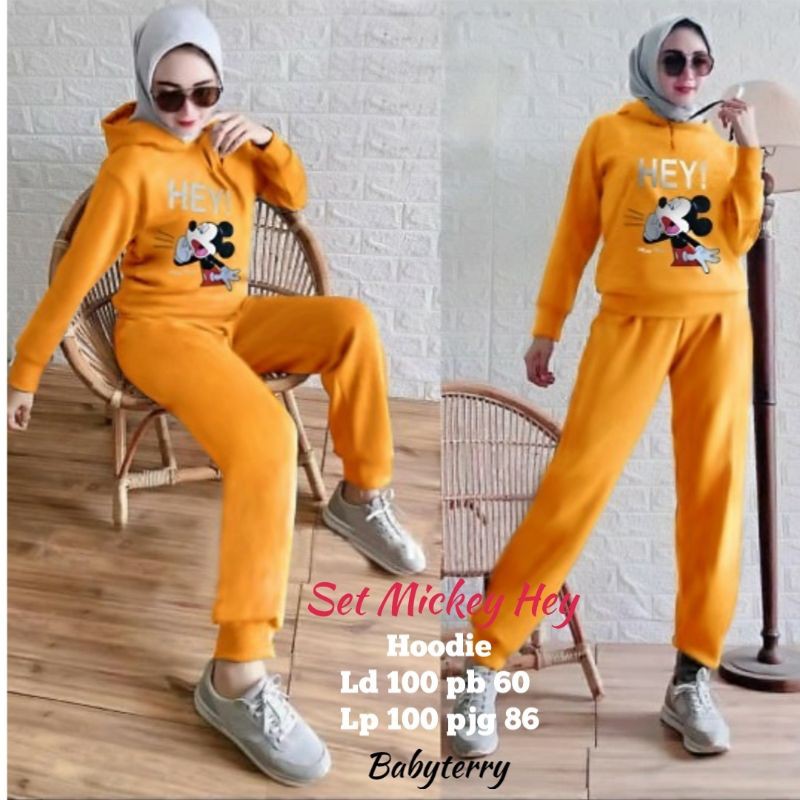 SET HOODIE MICKEY HEY 160 GA STELAN HOODIE MIC HEY STELAN BAJU OLAHRAGA WANITA STELAN KEKINIAN