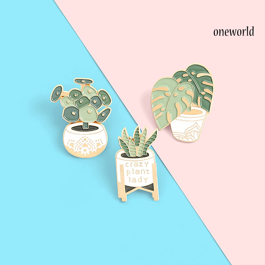 OW@ Cartoon Enamel Pin Potted Plant Brooch Coat Collar Badge Clothing Bag Accessory