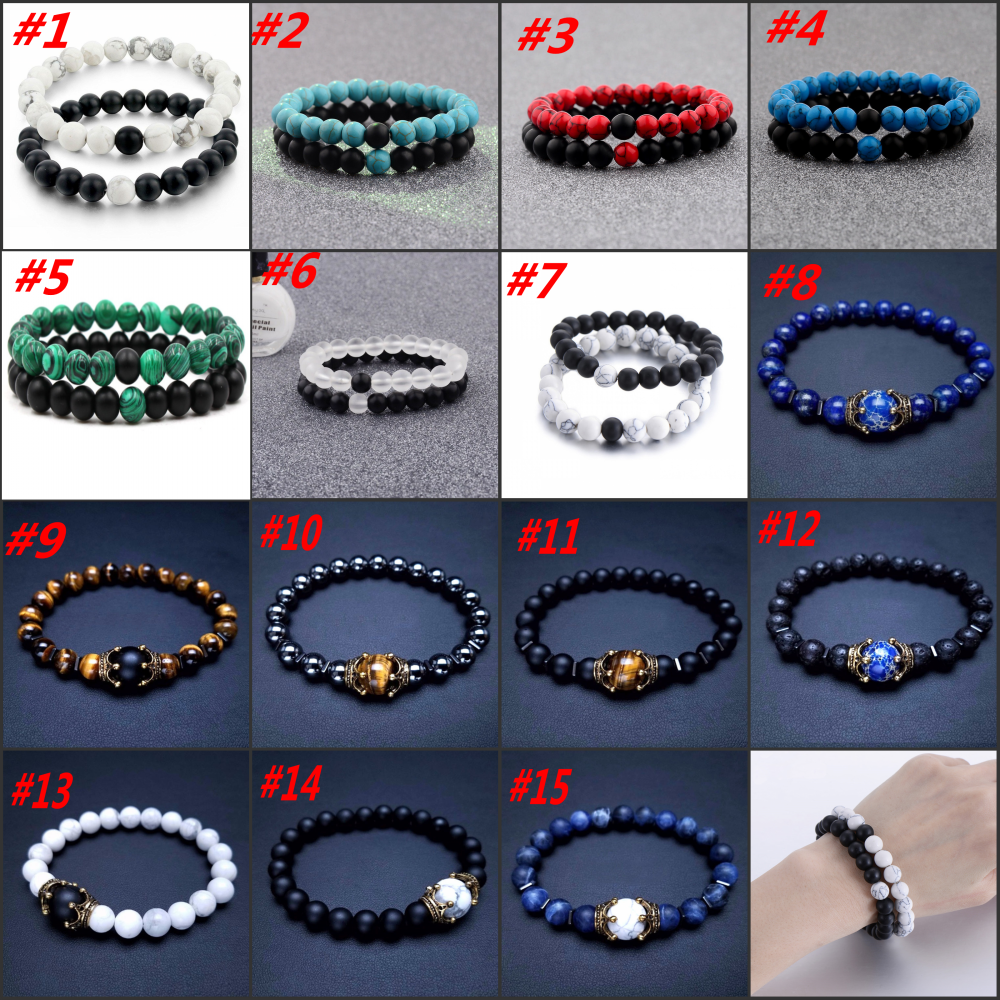 2Pcs/set Energy Beads Stone Bracelet / Beaded Couples  Bracelets / Elastic Women Men Stone Bracelet Charm Bracelet Yoga Jewelry