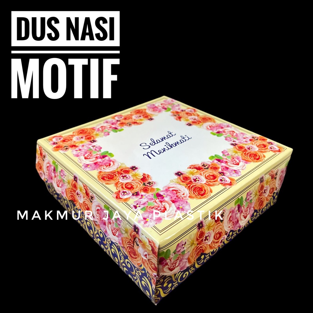 BOX NASI KOTAK DUS 20X20 MOTIF BUNGA MODEL SAMBUNG