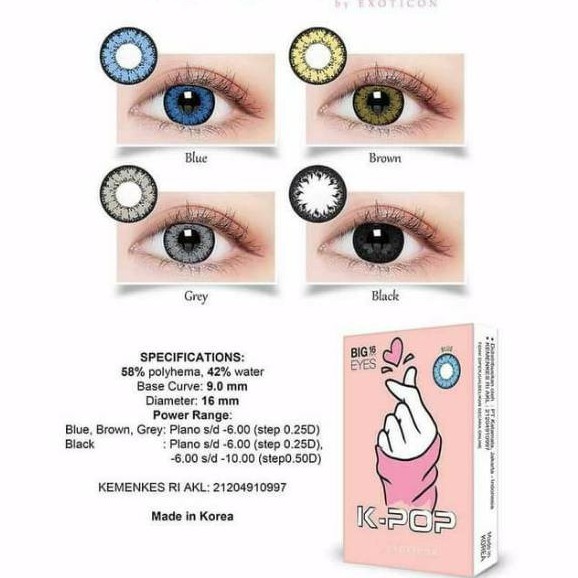 Softlens X2 K-POP DIA 16.00mm MINUS Black Grey Brown Blue (-3.25 s/d -6.00) / Soflens KPOP/Lensa  Kontak/BS