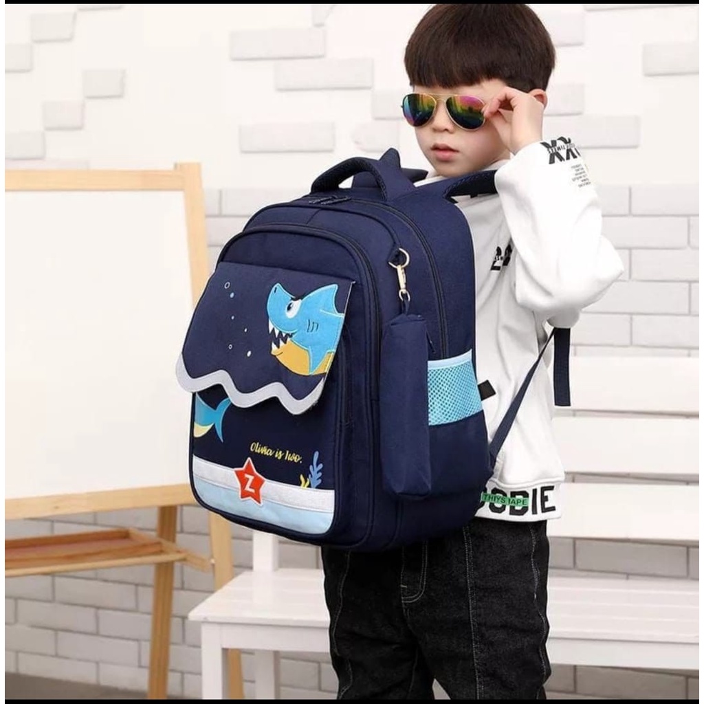 (BISA COD) TAS RANSEL ANAK SEKOLAH LAKI LAKI SD TK PAUD MOTIF KARTUN HIU