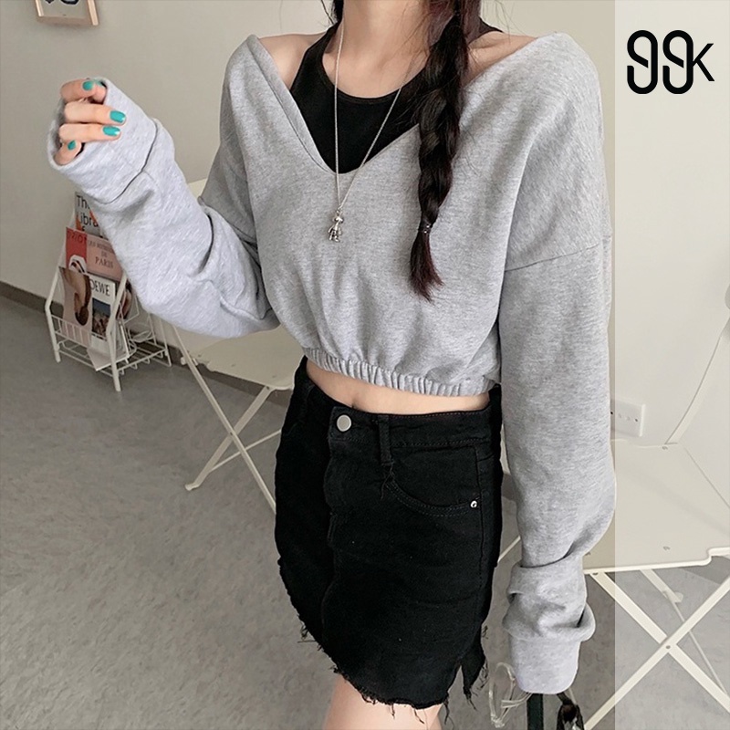 【SALE】Korean Crop Top Sexy Sweater V-Neck Atasan Sweater Leher-V 2286 (M/L/XL)