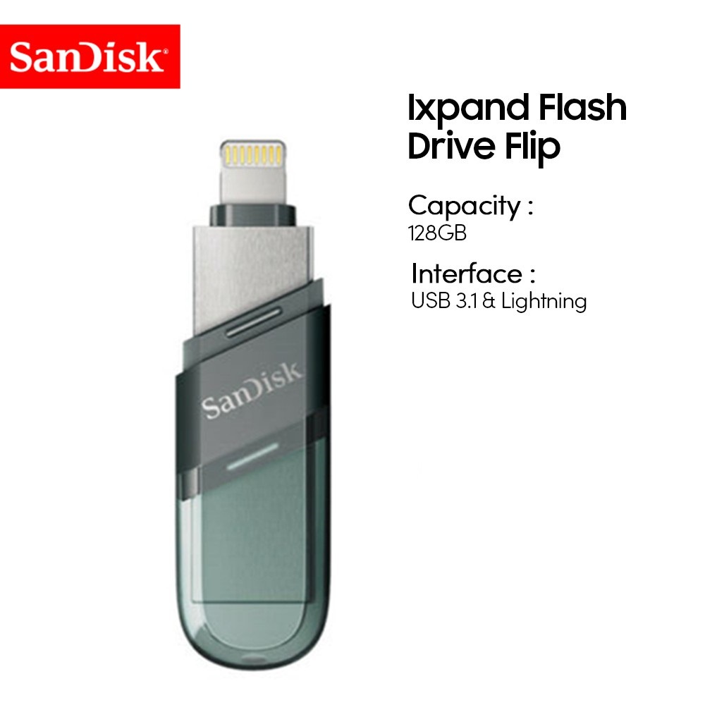 SanDisk iXpand Flip OTG Flash Drive for iPhone iPad - 32GB/64GB/128GB