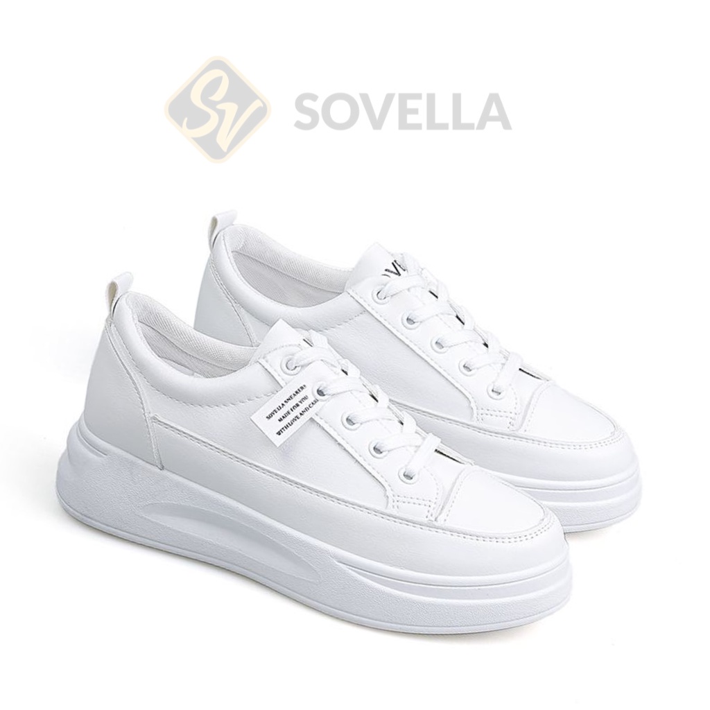 SOVELLA Maulvi Sepatu Sneakers Simpel Polos Putih Hitam Wanita Import-2