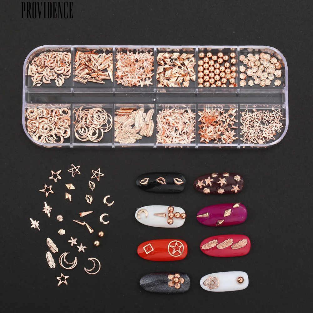 [Bayar Di Tempat]  12 Gaya Punk Metallic 3D Moon Starfish Nail Art Dekorasi Studs DIY Manicure