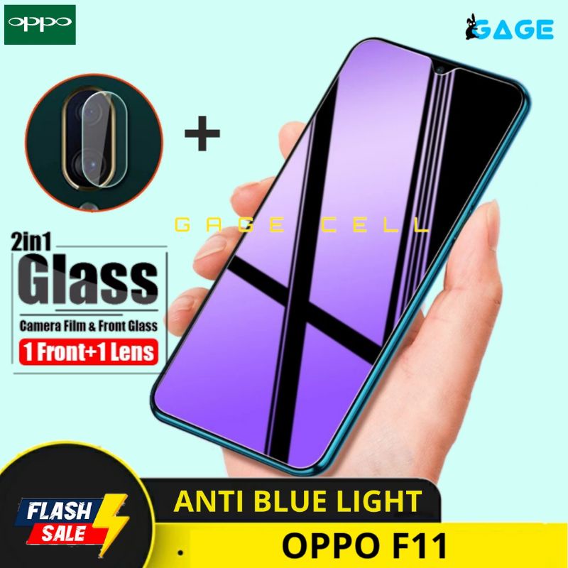 2in1 TEMPERED GLASS ANTI BLUE LIGHT FULL  OPPO F11 TG ANTI GORES BLUE RAY OPO F11 SCREEN PROTECTOR