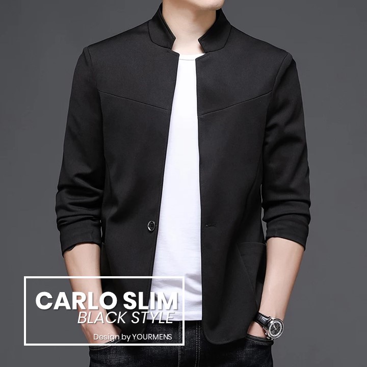 BLAZER SLIMFIT PRIA WARNA HITAM CARLO BLACKTWIST ORIGINAL NIKAYU - BLAZER COWOK WARNA HITAM SLIMFIT ORIGINAL NIKAYU BAHAN HIGH TWIST PREMIUM