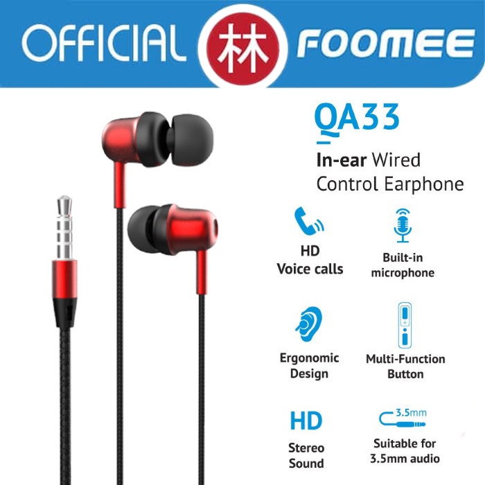 Foomee QA33 Wired Earphone In-Ear Hifi HD Stereo Sound