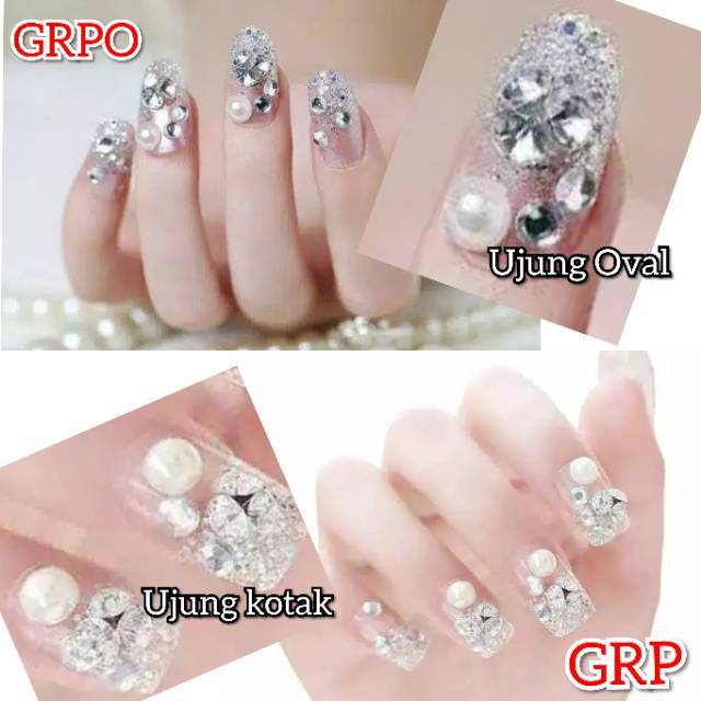 (GRP - GRPO) Wedding fake nail Gliter Rhinestone Pearl kuku palsu pernikahan hias 3D