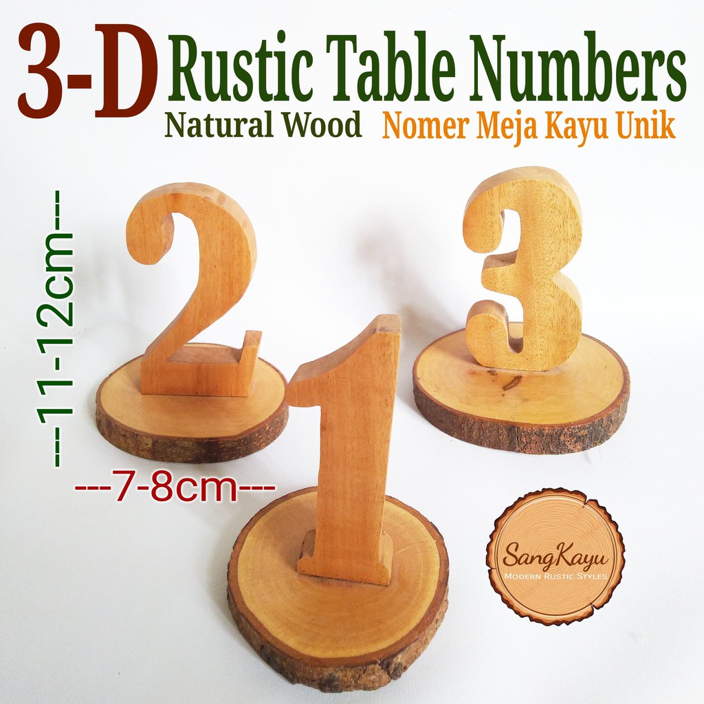 Nomer dua Nomer meja cafe rumah makan table Numbers 3D styles rustic