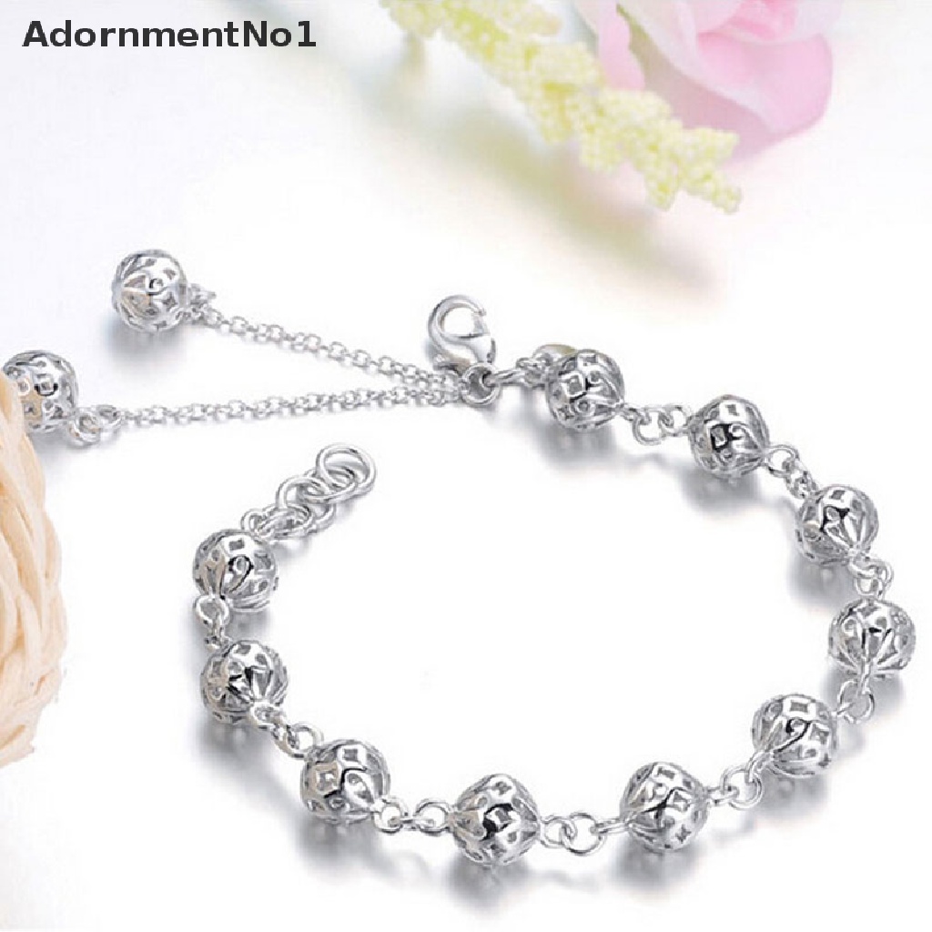 (AdornmentNo1) Gelang Tangan Lapis Silver Aksen Bola Hollow Untuk Perhiasan Wanita