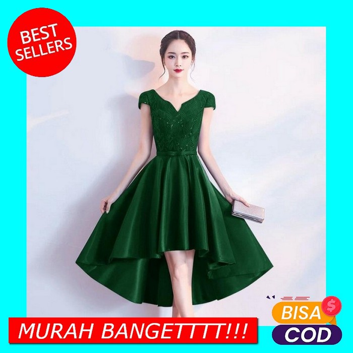 Baju Dress Natal Brukat Mewah Remaja Wanita Terbaru Kekinian 2021 Dres Dres Citra Hijau Botol [Dres