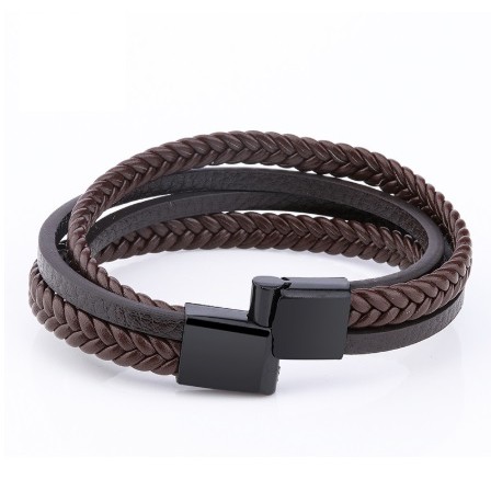 Deskripsi Genuine Leather Bracelet Titanium Steel Gelang Kulit Asli Pria 037