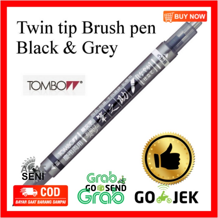 

(BISA COD) Tombow Fudenosuke Brush Pen Twin Tip Black Grey - Terlaris - Termurah