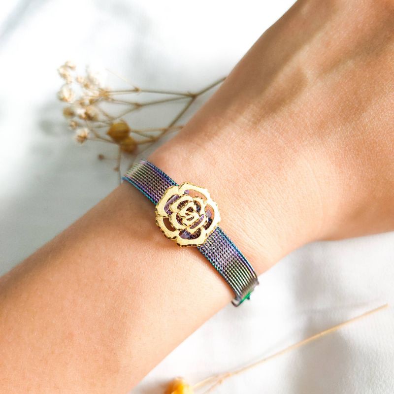 gelang stainless motif bunga emas asli kadar 700 gelang kekinian