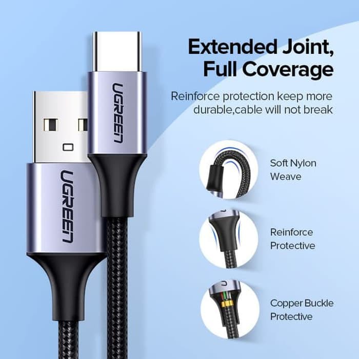 (Original) Ugreen USB 2.0 Type C 3A Nickle Braid Cable (1m) black- 60126