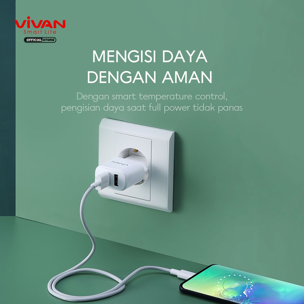 VIVAN VP01 CAS Charger Dual Output USB Quick Charging 3.1A with Charging Cable Garansi Resmi 1 Tahun