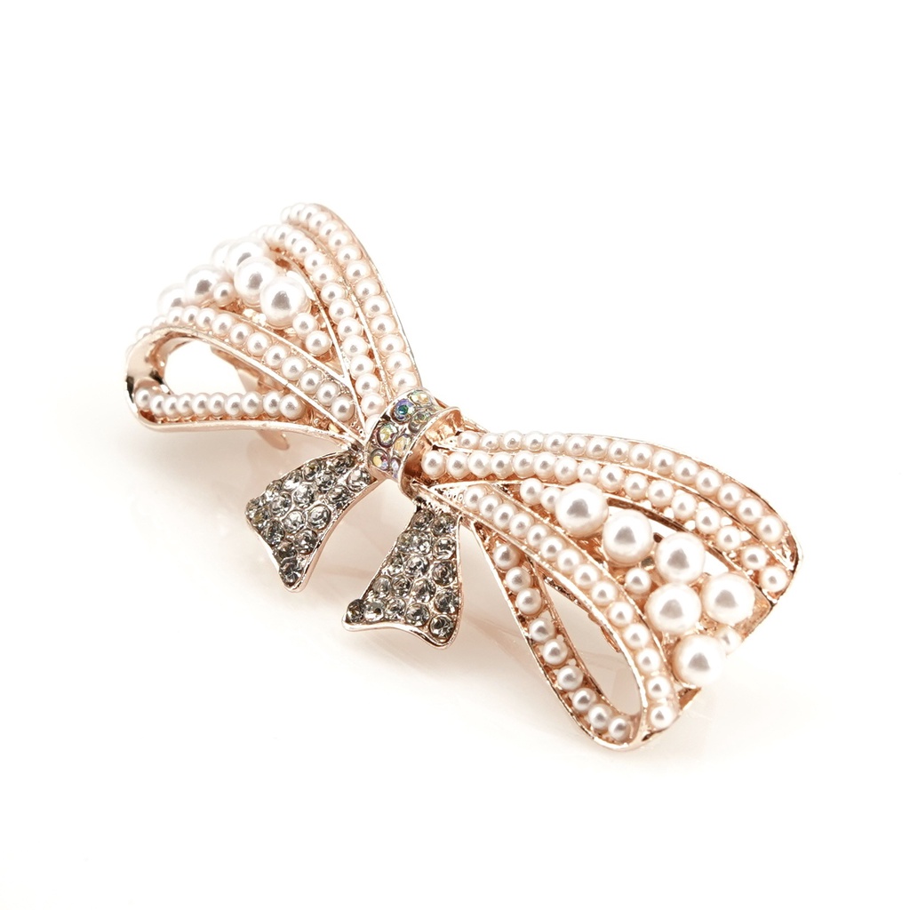 Jepit Rambut Bentuk Pita Bahan alloy Aksen Mutiara Kristal Gaya retro Korea Untuk Aksesoris Hiasan Kepala