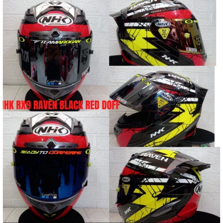 NHK HELM RX9 RAVEN BLACK RED FLUO DOFF PAKET GANTENG DOUBLE VISOR {Ongkir termurah 2 kg}