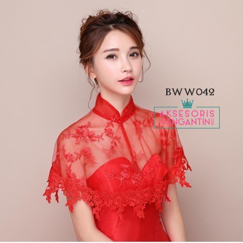 [SIAP KIRIM] BOLERO PENGANTIN RENDA PAKAIAN PESTA WANITA LACE MERAH BWW042