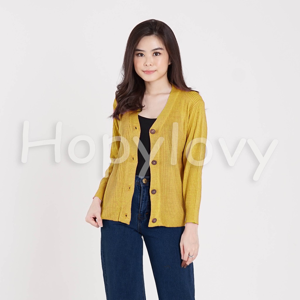 HOPYLOVY SALE - Cardigan Rajut Salur Kancing Batok Cardi Valeno