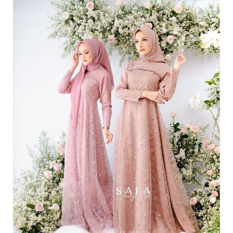 SAFA BAJU PESTA / dress tulle bordir berpayet / couple kondangan / bumil / wisuda / bridesmaids