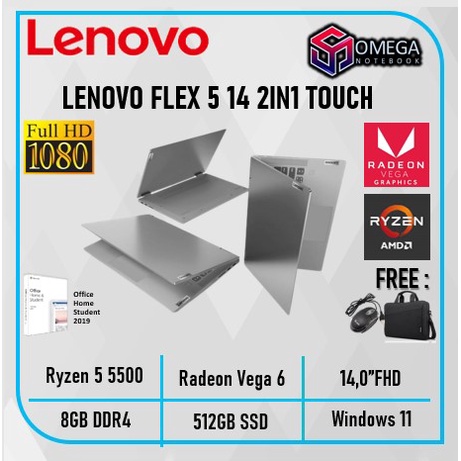 LENOVO FLEX 5 14 2IN1 TOUCH RYZEN 5 5500 8GB 512SSD W11+OHS 14.0FHD IPS