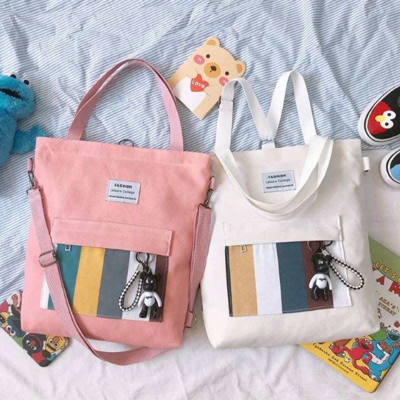 Totebag Wanita Resleting Kanvas Tote Bag Aesthetic Fashion Korea Murah