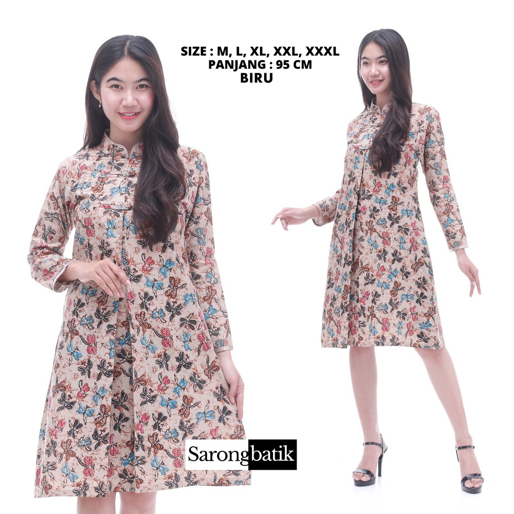 Atasan Dress Batik Wanita Remekan TB0019SB-BIRU