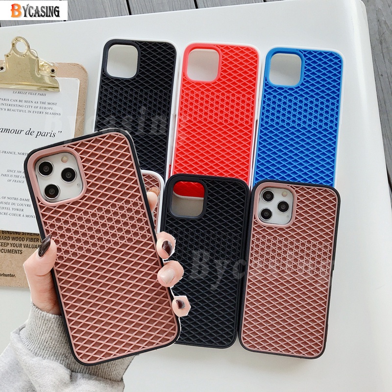 Soft Case Silikon Karet Shockproof Motif Waffle Untuk Iphone 13 12 11 Pro X XS Max XR