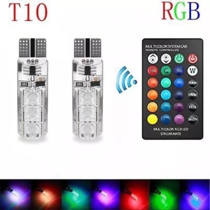 LAMPU LED T10 LAMPU SEN LAMPU REM LAMPU KOTA RGB BISA GANTI WARNA PAKAI REMOT Lampu Led Kota / Spedometer / Senja Remote T10 RGB Isi 2 pcs