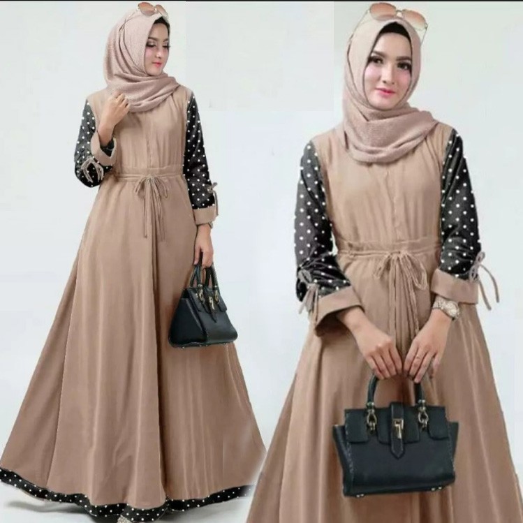 GAMIS AYUKI BAHAN MOSCREPE MIX KATUN POLKA, UKURAN ALLSIZE LD 102 PB 135,