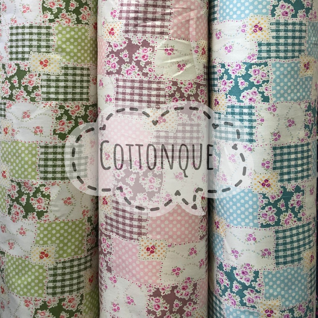 Kain Katun Jepang Motif Bunga Kotak (min pembelian 2x klik)