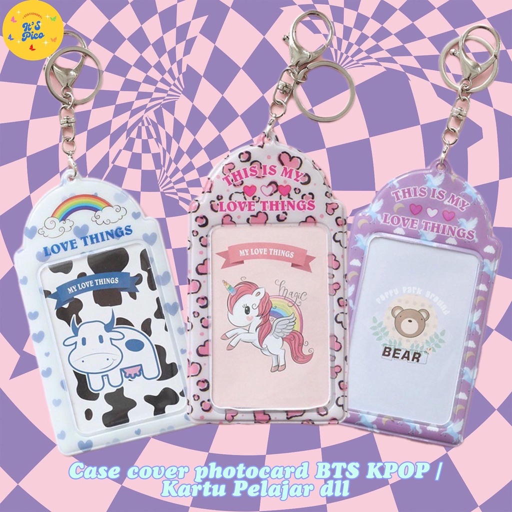 (Its Pico) Card Holder /Case Cover / Gantungan Kunci Photocard KPOP Lucu Motif Cow/Unicorn/Bear