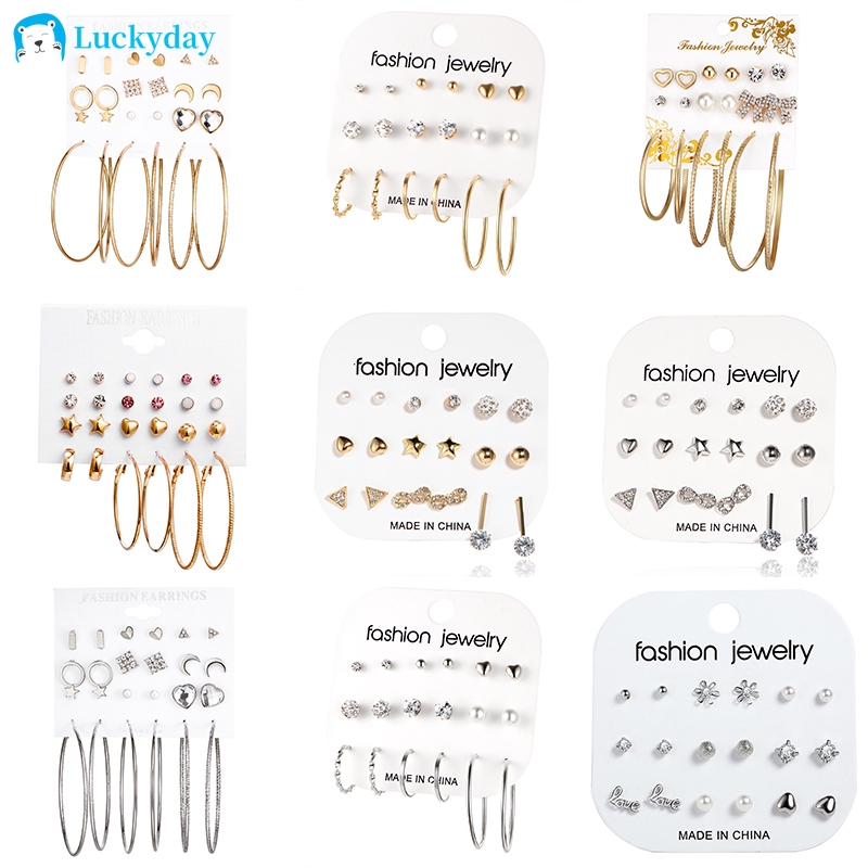 YEEZII Set Anting Tusuk Mewah Bahan Metal + Mutiara untuk Hadiah Wanita