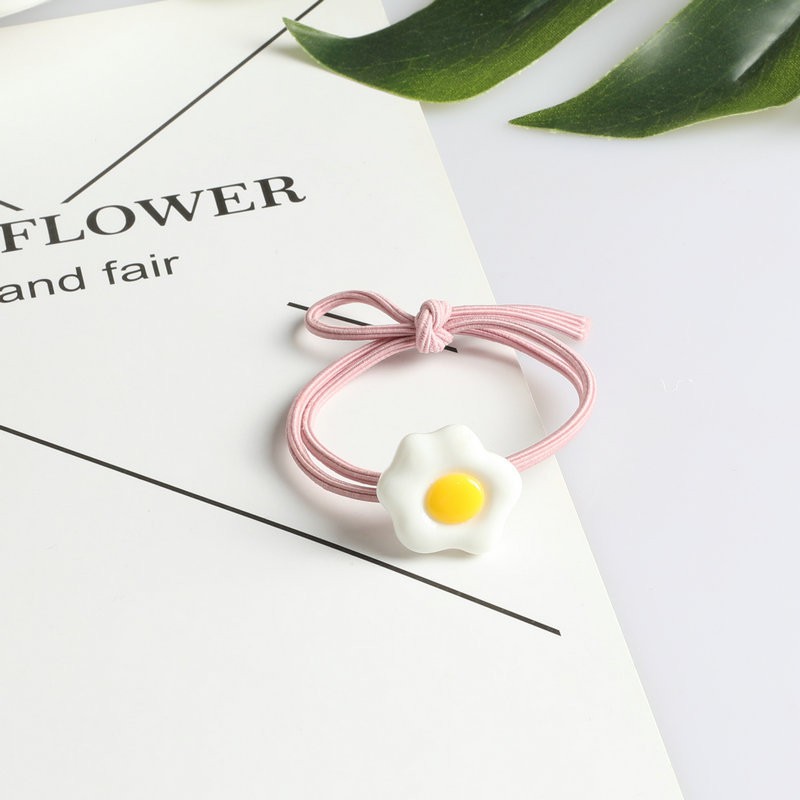 {Lav - F883 (1 PCS) Ikat Rambut Motif Telur / Karet Rambut Lucu dan Imut / Kuncir Rambut Wanita}-Pink