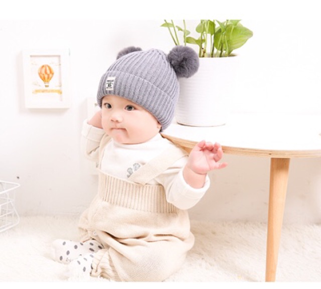 IMPORT Hat Double Pom Topi Anak Rajut Wool Pom Pom Musim Dingin Winter Hat infinity wool kids