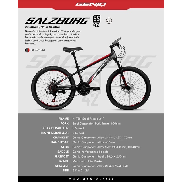 Sepeda MTB 24 Inch Genio Salzburg SS 42 Terbaru