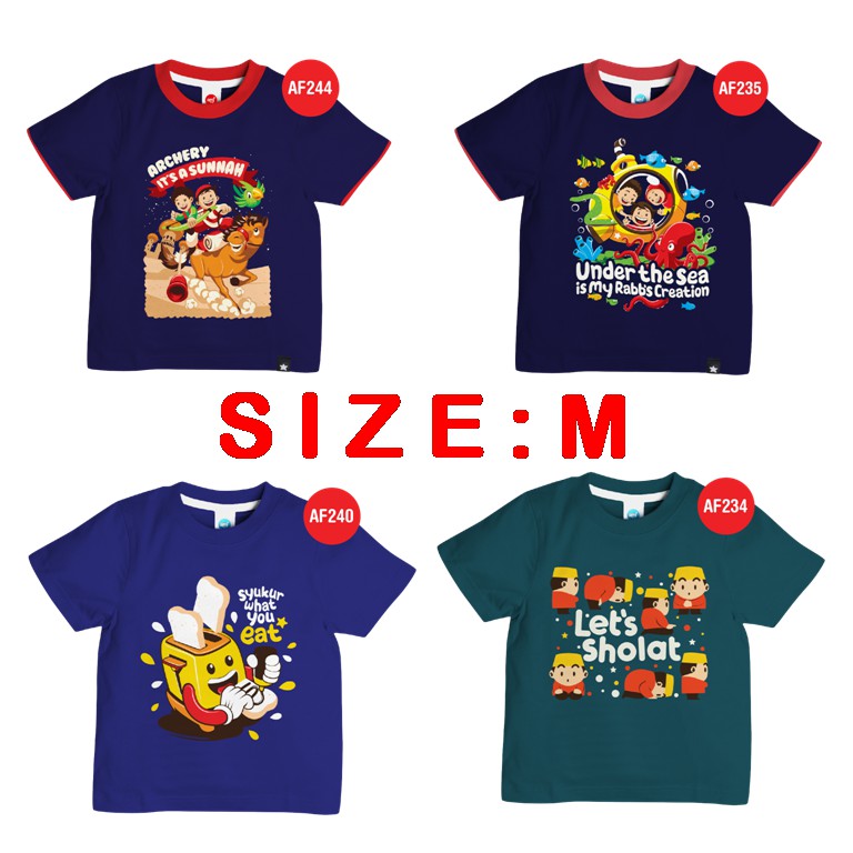 Kaos Afrakids Laki-laki  Size M/ Kaos Anak Muslim SIZE M (untuk size S, L, XL &amp; XXL ada di etalase yang berbeda)