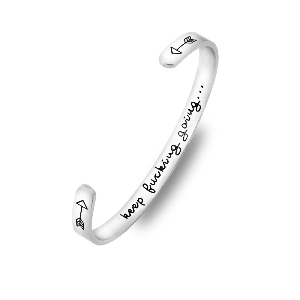 keep fucking going arrow bracelet inspirational stainless steel lettering open bracelet