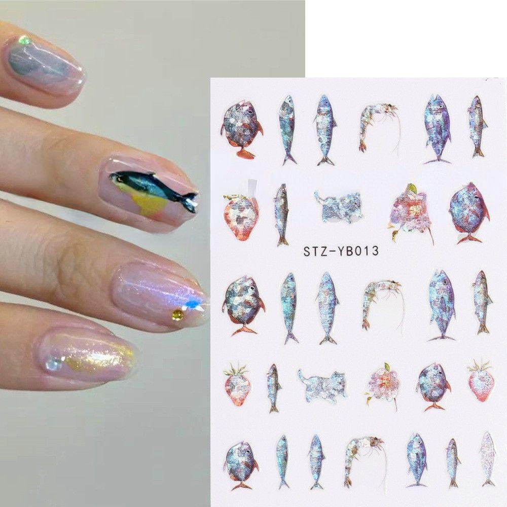 Mxbeauty 5pcs / Set Stiker Kuku Motif Kartun Ulat 3D Untuk Nail Art / Manicure DIY