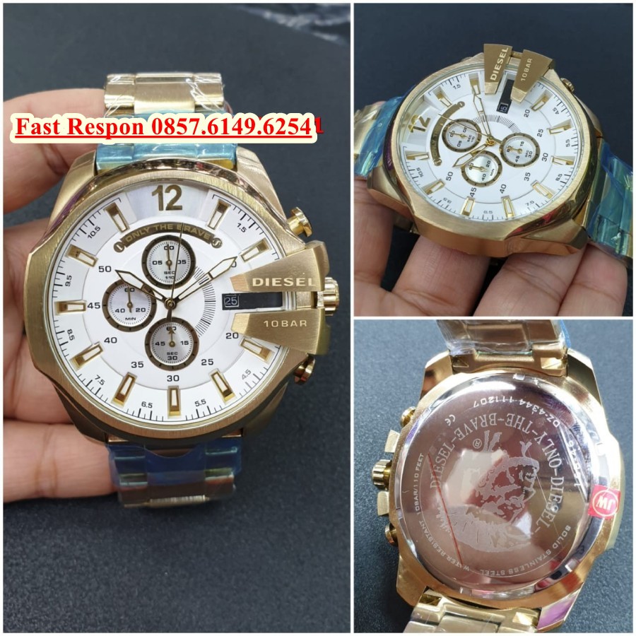 Flash Sale Jam Tangan Diesel Chronograph The Brave Gold Dial Garansi 1th