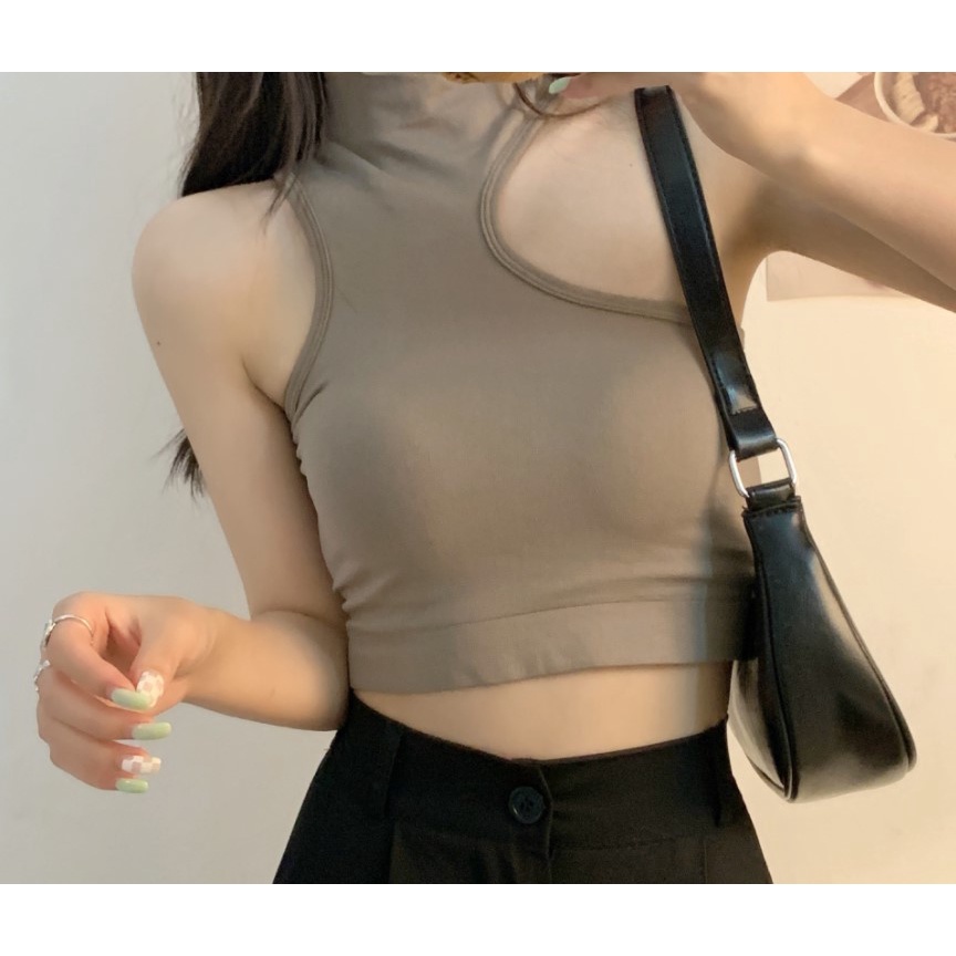 Tanktop Crop halter neck atasan crop top bra dalaman tank top korea cut side-6