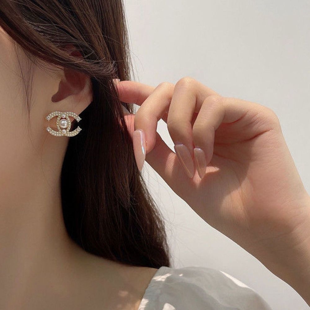 Anting Tusuk Gantung Temperament Desain C Ganda Hias Mutiara Gaya Trendy Untuk Wanita