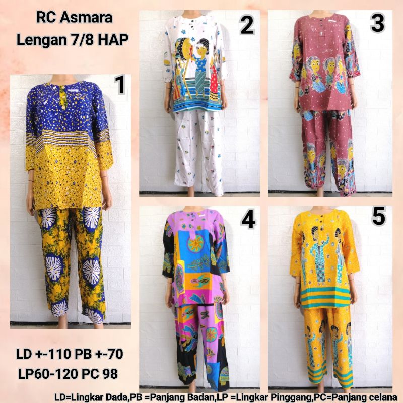 Setelan Piyama RC Asmara Lengan 7/8 Aneka Motif Busui