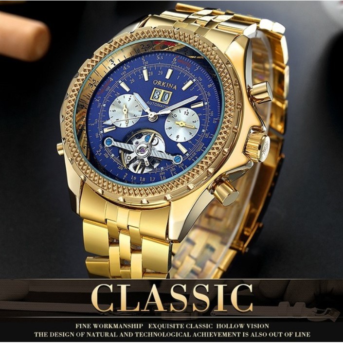 Jam Tangan MG ORKINA Gold Automatic Mechanical Watch Stainless Luxury chronograph